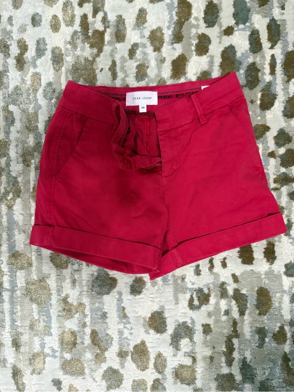 Dear John cuffed red Northampton shorts